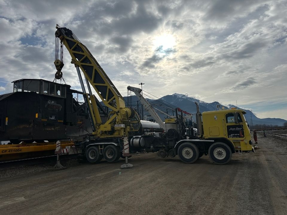Jamie Davis Train Recovery Crane lifting a train car.